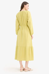 Relax Fit Bicycle Collar Muslin Long Sleeve Maxi Dress