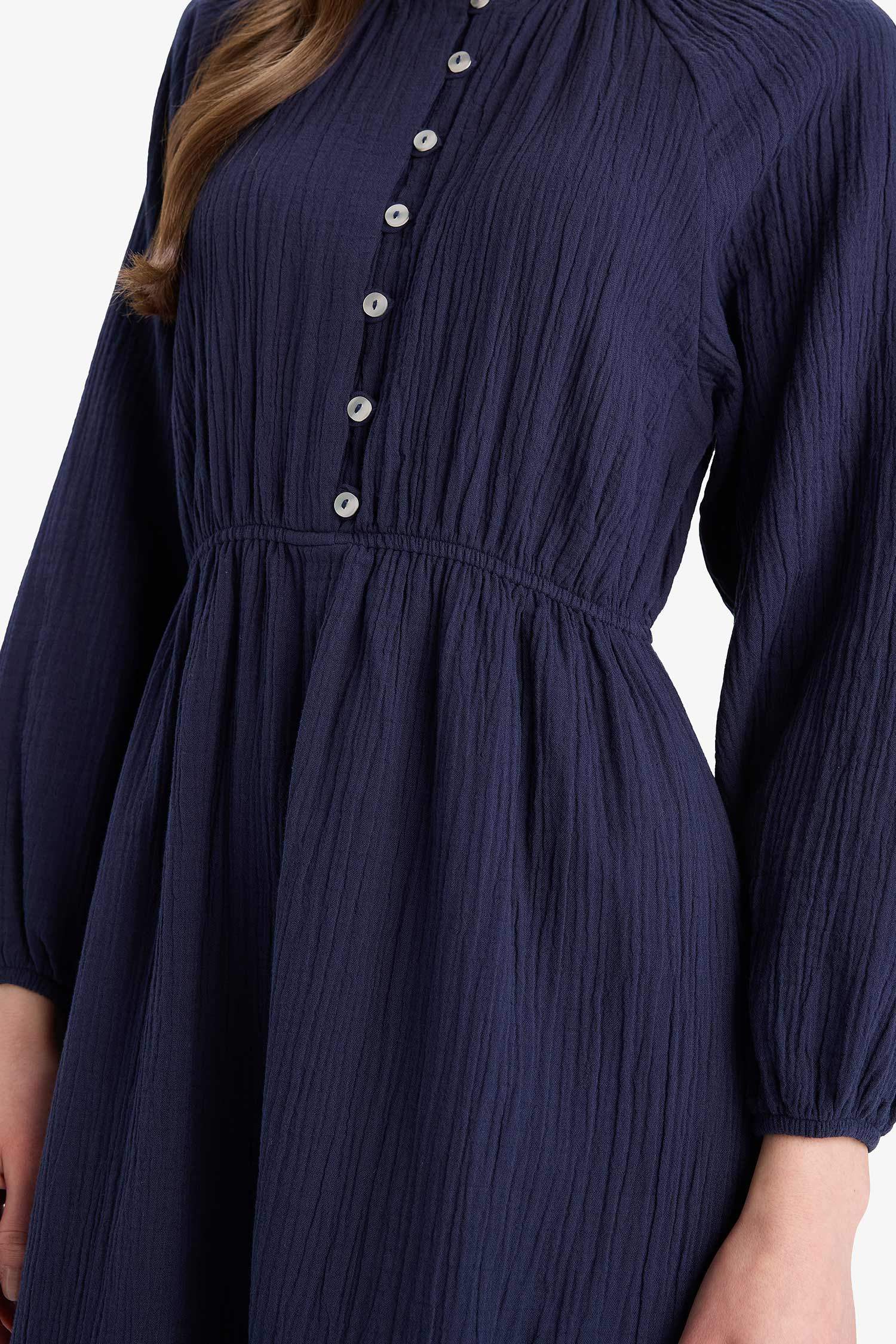 Relax Fit Bicycle Collar Muslin Long Sleeve Maxi Dress