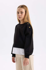 Girls Relax Fit Crew Neck Hem Detailed Sweatshirt
