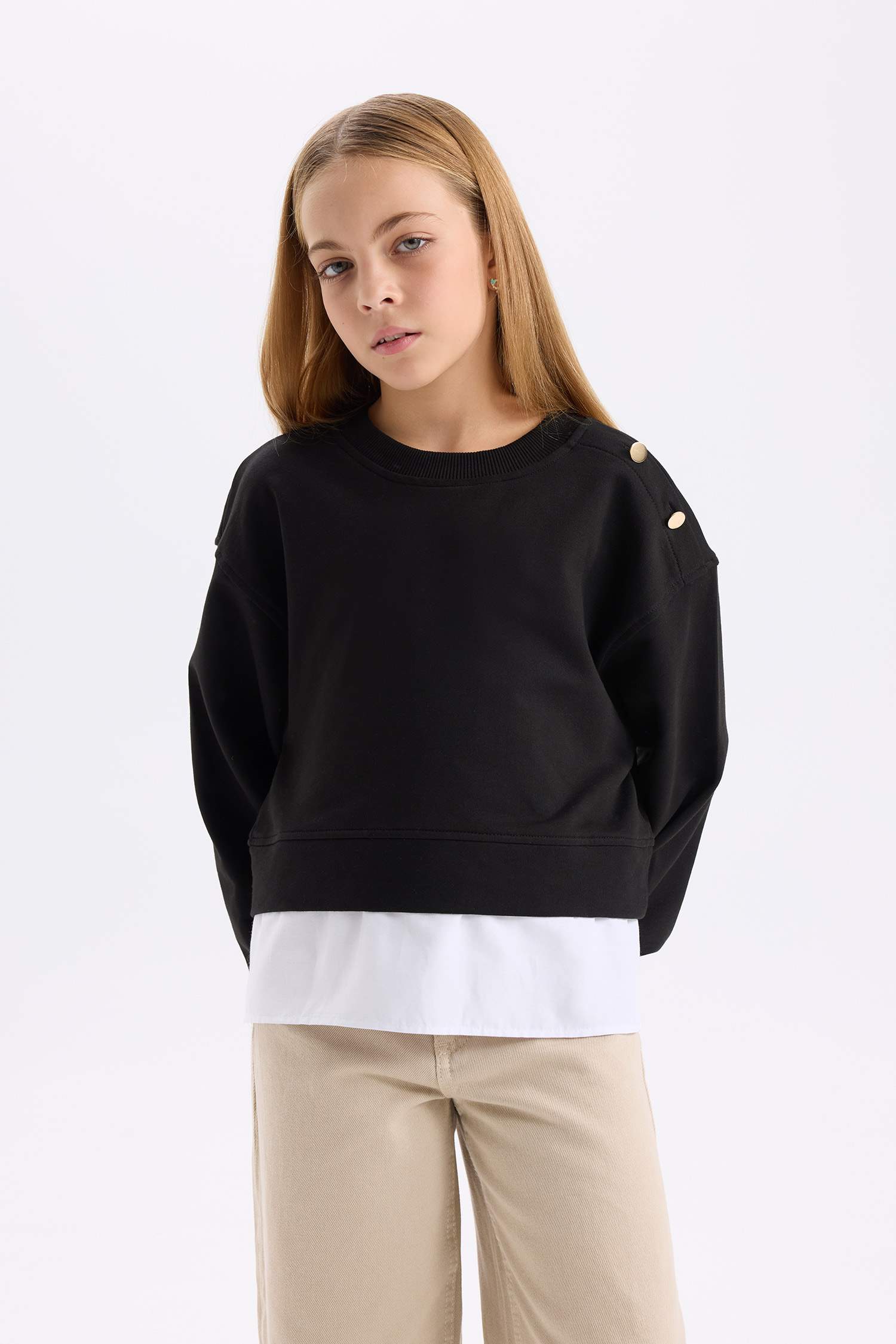 Girls Relax Fit Crew Neck Hem Detailed Sweatshirt