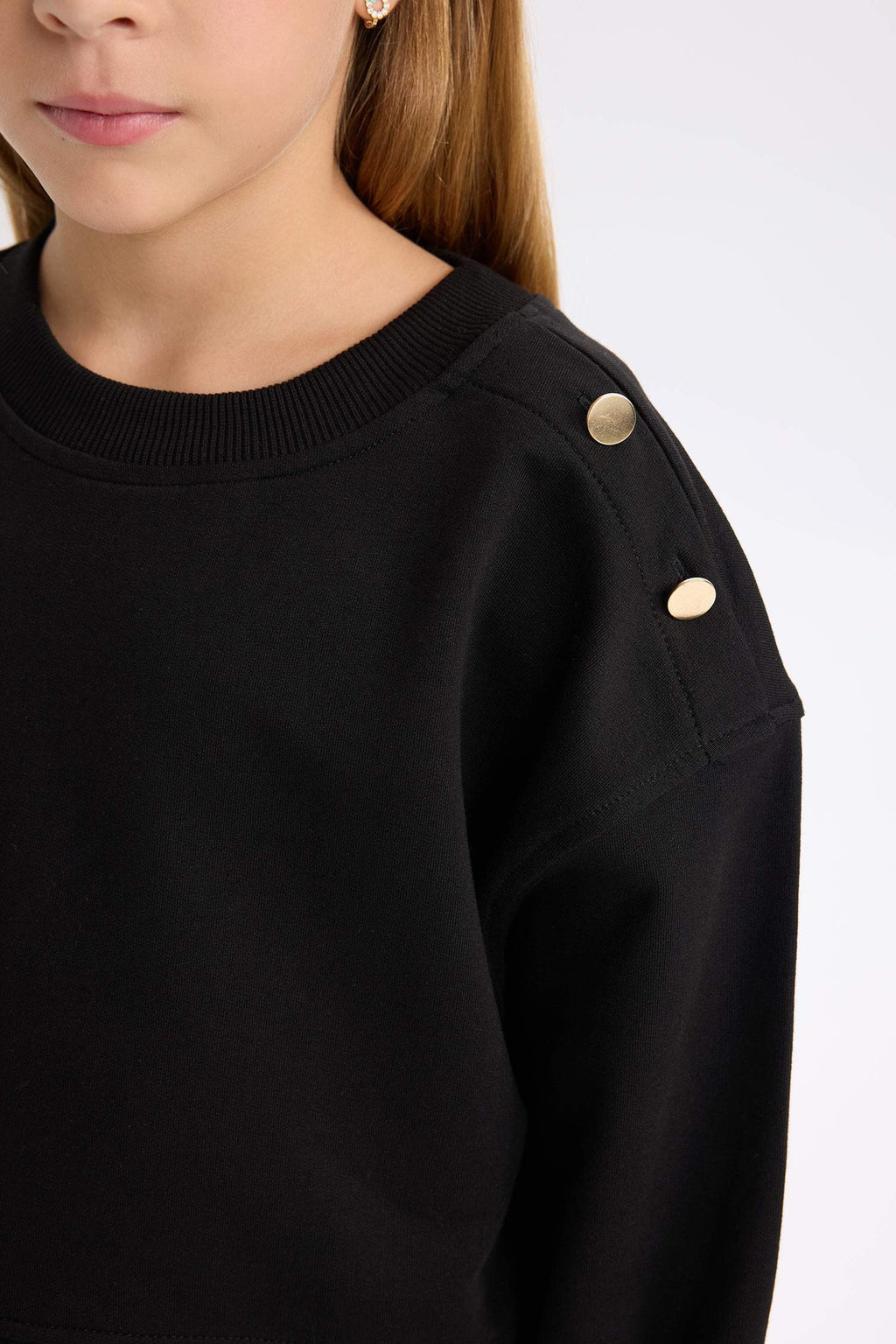 Girls Relax Fit Crew Neck Hem Detailed Sweatshirt