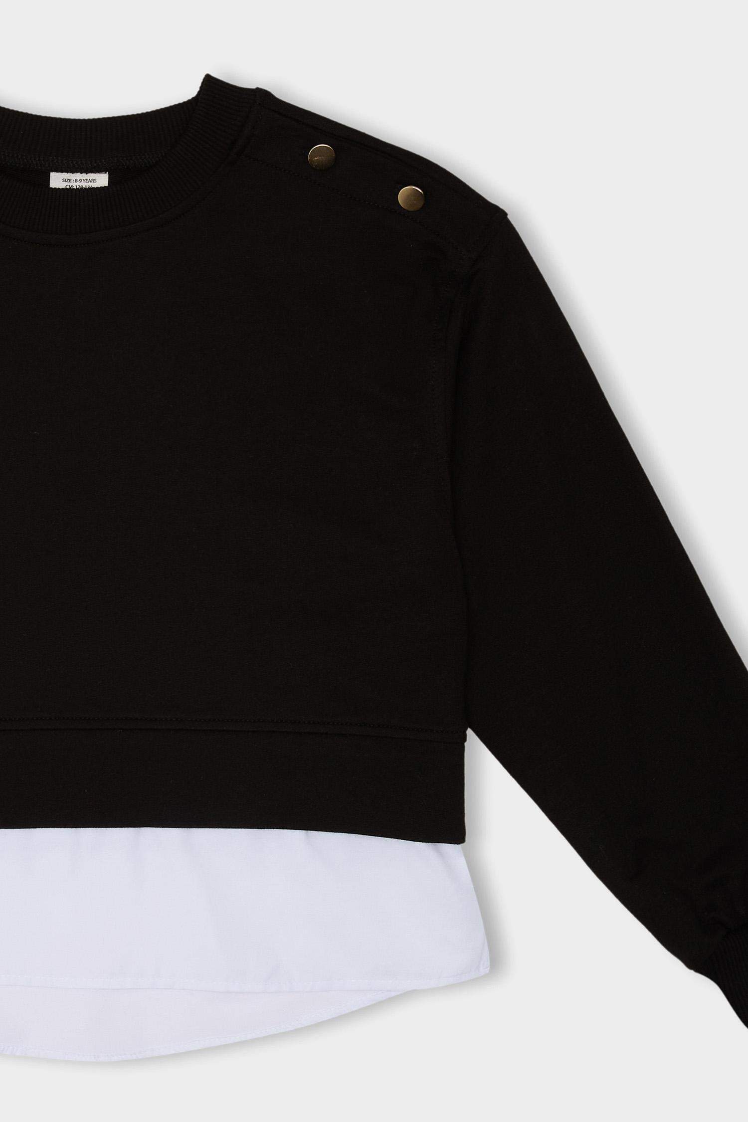 Girls Relax Fit Crew Neck Hem Detailed Sweatshirt