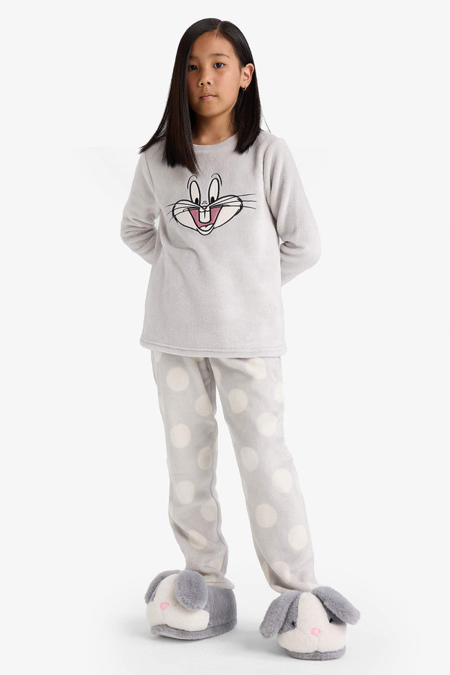 Girls Looney Tunes Pajama Set Embroidered Plush Long Sleeve Top and Long Bottoms Main Image