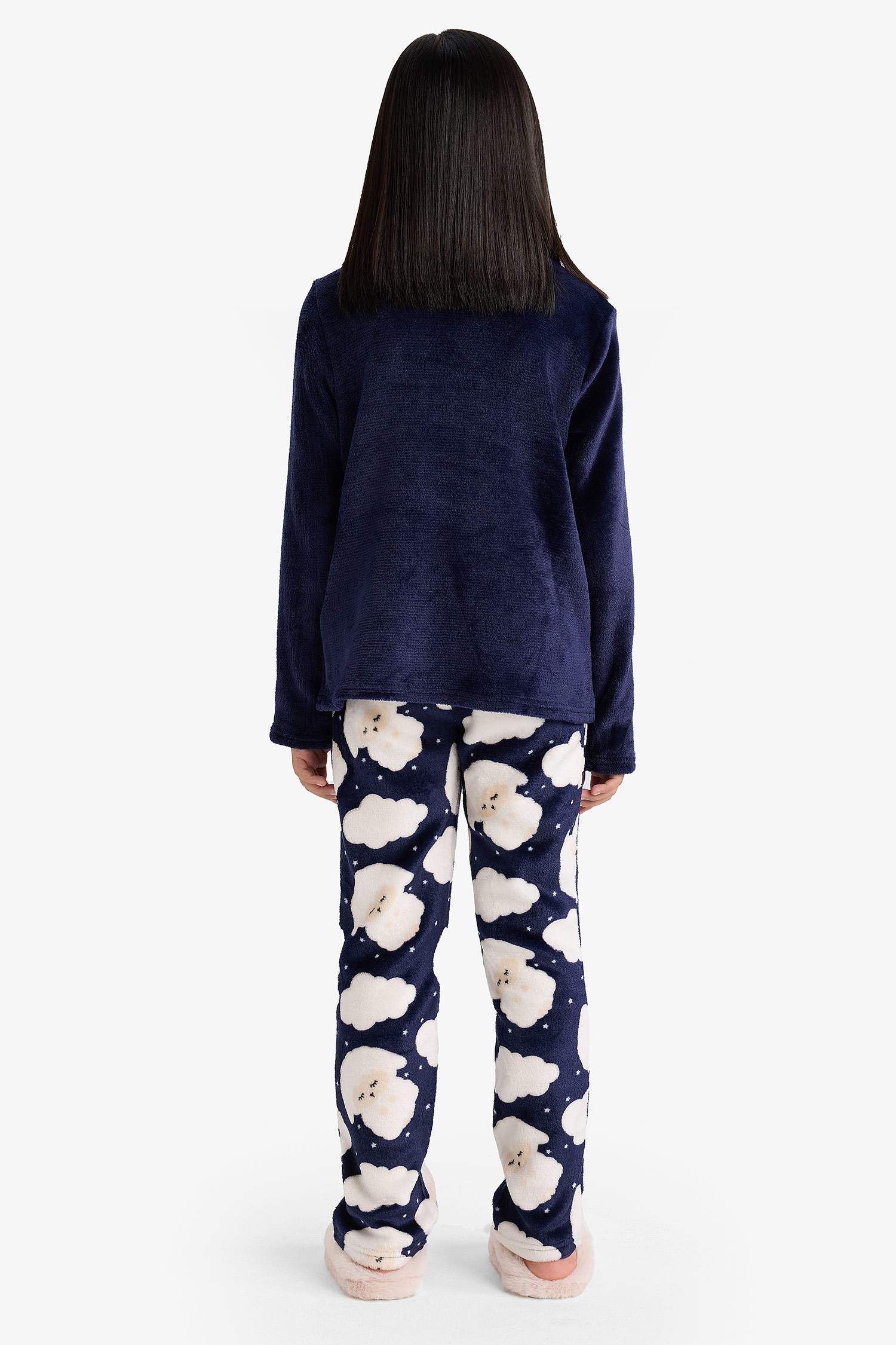 Girls Pajama Set Plush Printed Long Sleeve Top and Patterned Long Bottom