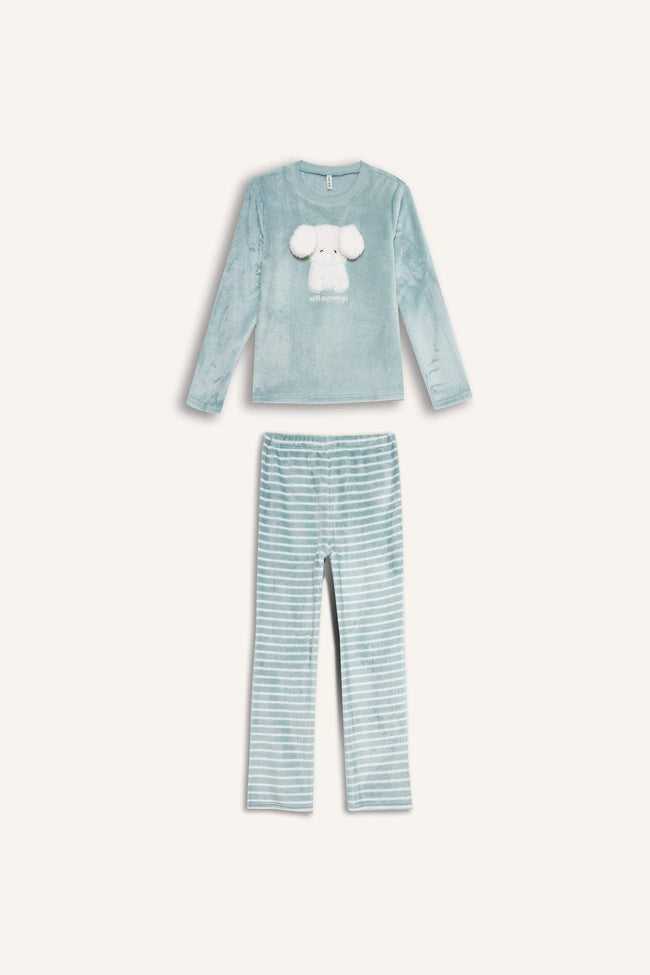 Girls' Pajama Set: Fleece Long-Sleeved Top and Long Bottoms Main Image