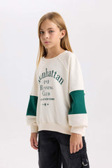 Girls Oversize Wide Pattern Crew Neck Printed Sweatshirt
