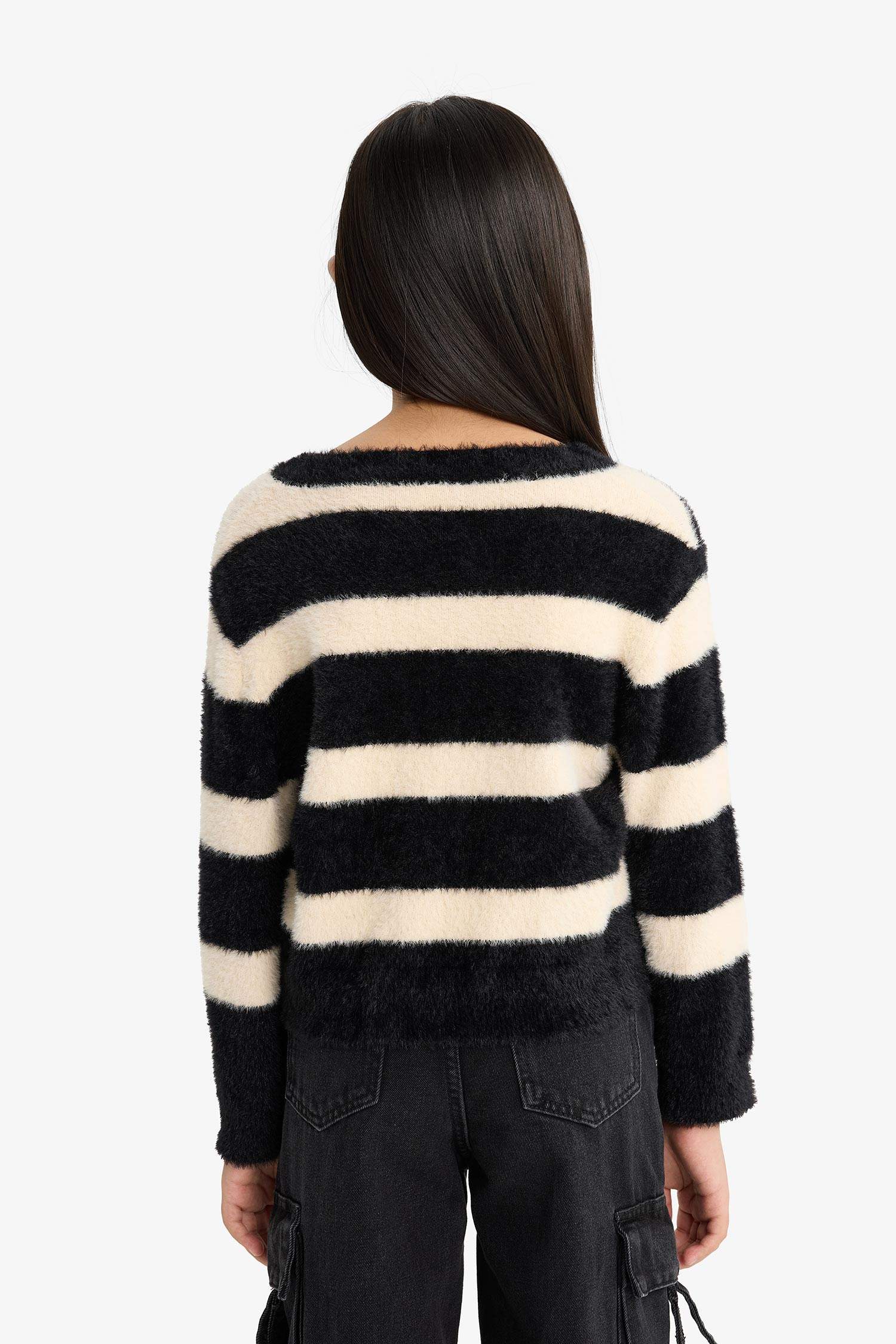 Girls' Crew Neck Striped Knit Sweater