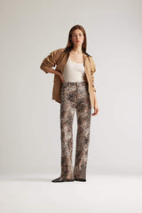Straight Fit High Waist Snake Patterned Gabardine Trousers