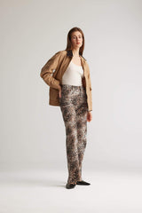 Straight Fit High Waist Snake Patterned Gabardine Trousers