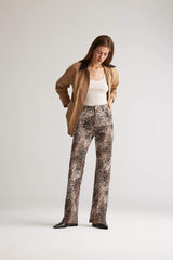Straight Fit High Waist Snake Patterned Gabardine Trousers