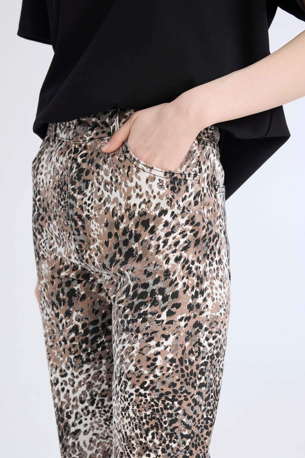 Straight Fit High Waist Snake Patterned Gabardine Trousers
