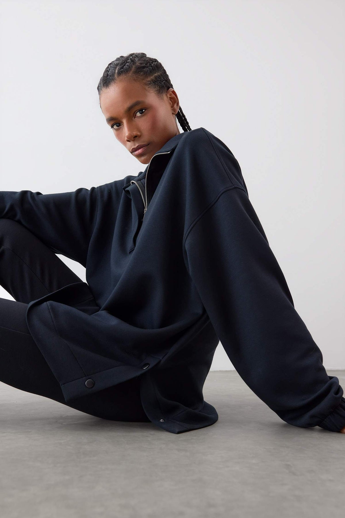 DeFactoFit Long Fit Stand Collar Zippered Modal Sweatshirt