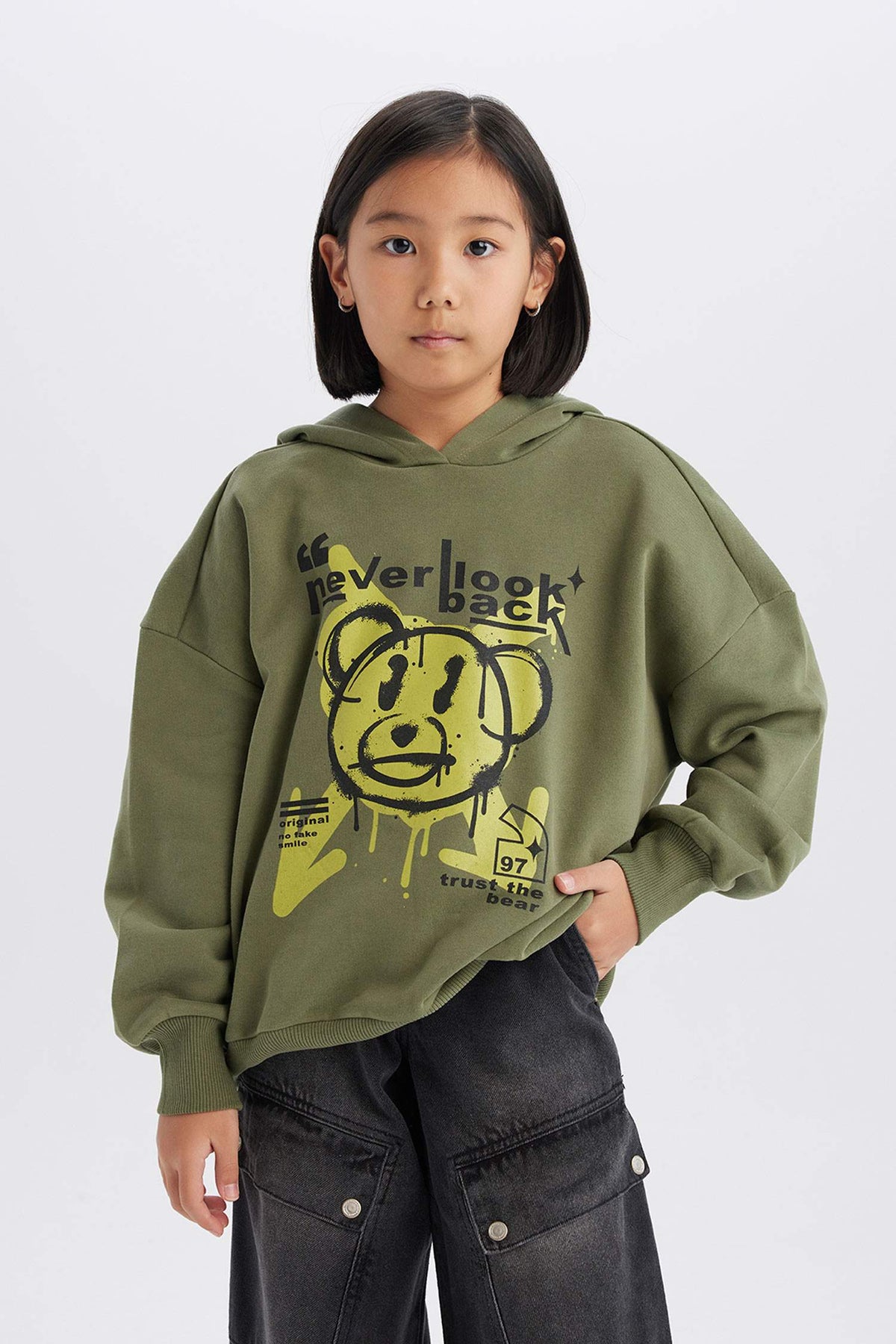 Girls Oversize Wide-Mould Hooded Printed Sweatshirt