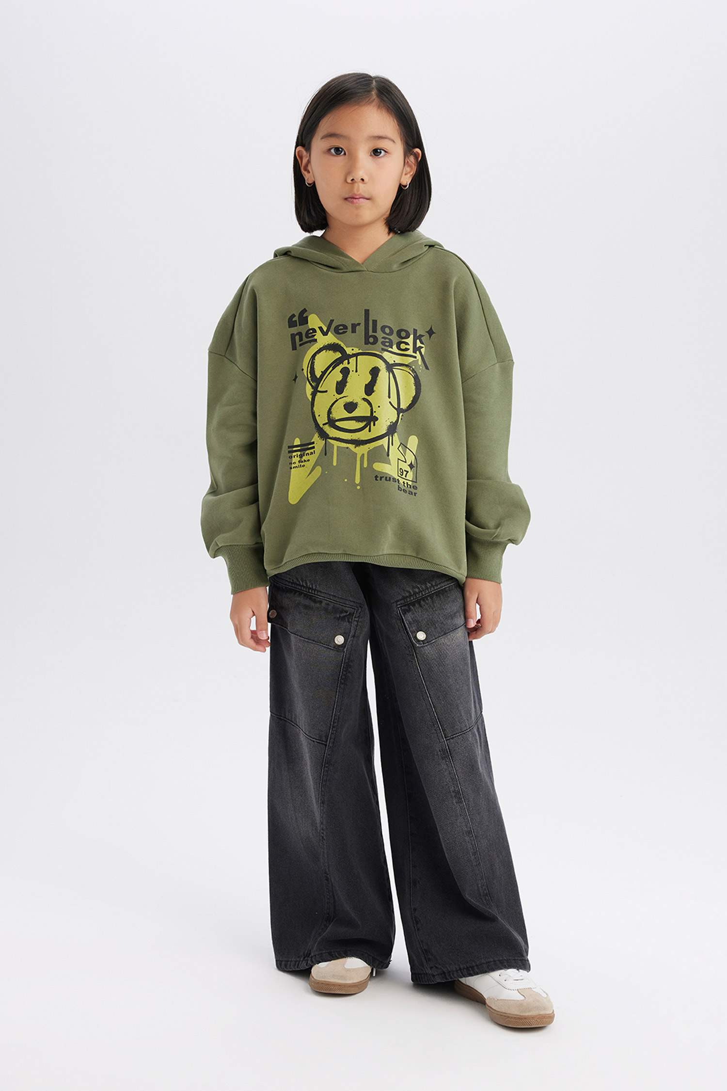 Girls Oversize Wide-Mould Hooded Printed Sweatshirt