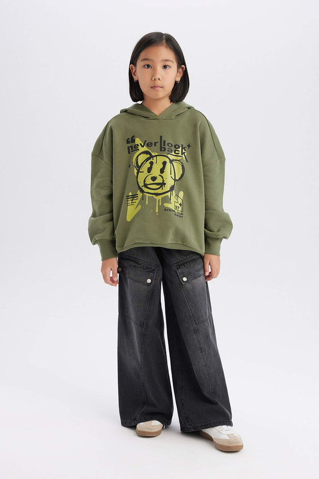 Girls Oversize Wide-Mould Hooded Printed Sweatshirt Main Image