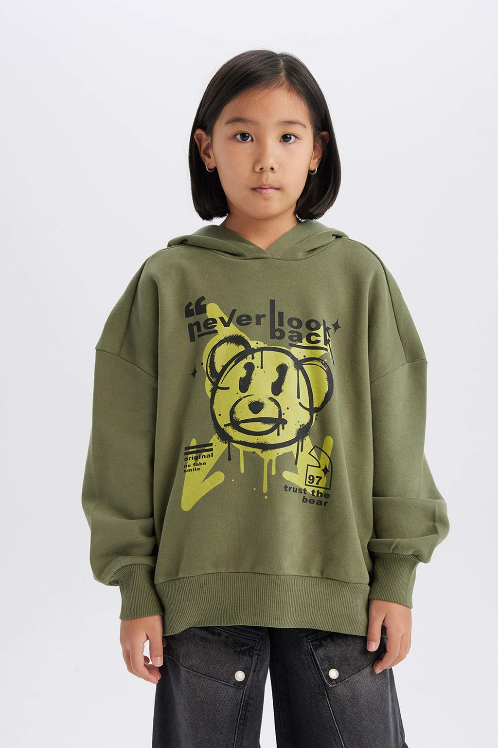 Girls Oversize Wide-Mould Hooded Printed Sweatshirt