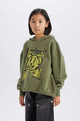 Girls Oversize Wide-Mould Hooded Printed Sweatshirt