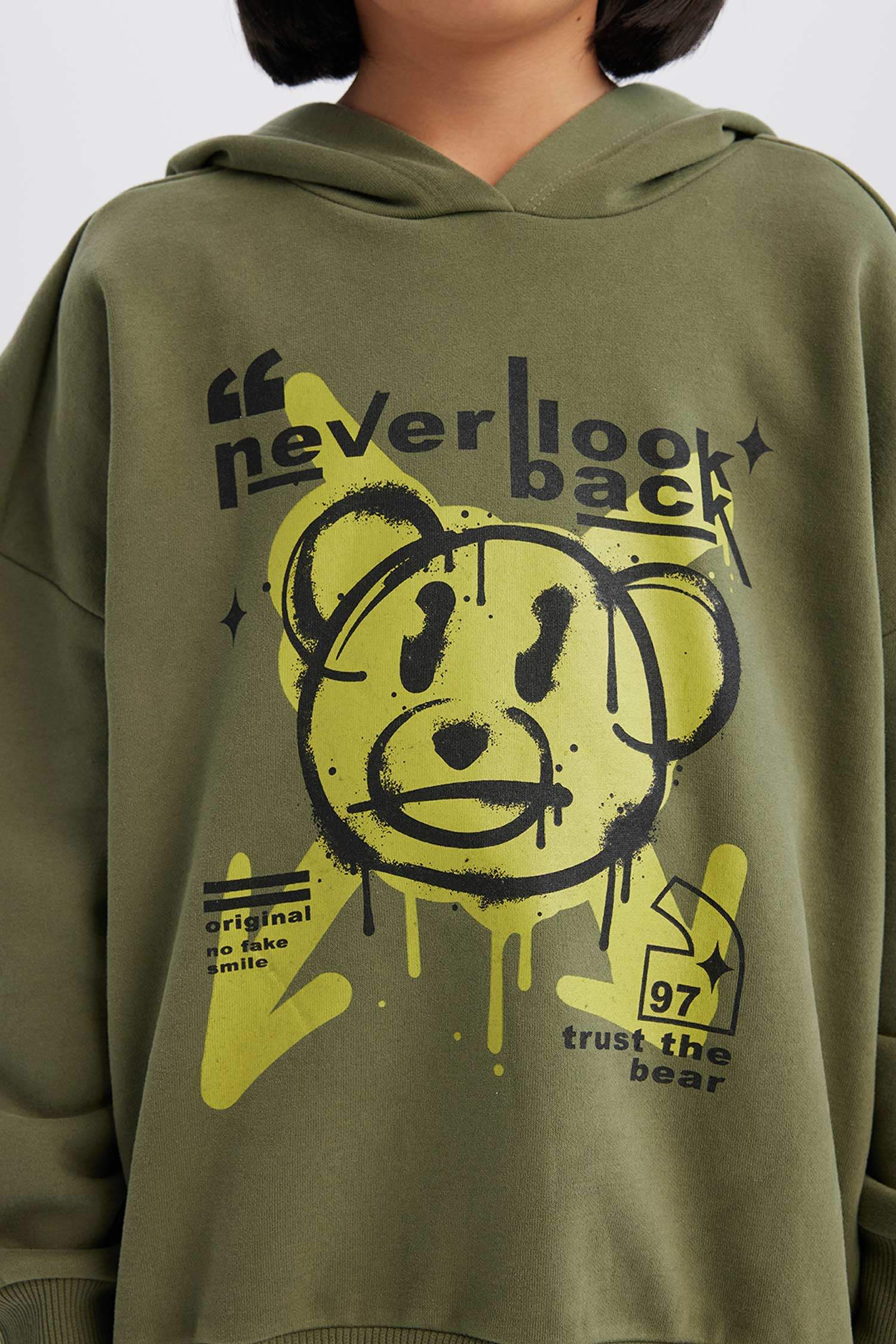 Girls Oversize Wide-Mould Hooded Printed Sweatshirt