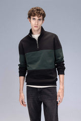 Comfort Regular Fit Casual Fit Stand Collar Zippered Striped Thick Sweatshirt