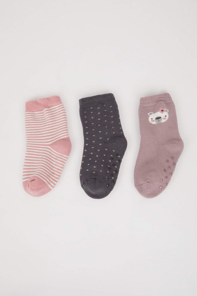 Baby Girl Non-Slip Sole 3-Pack Cotton Long Socks Hover Image