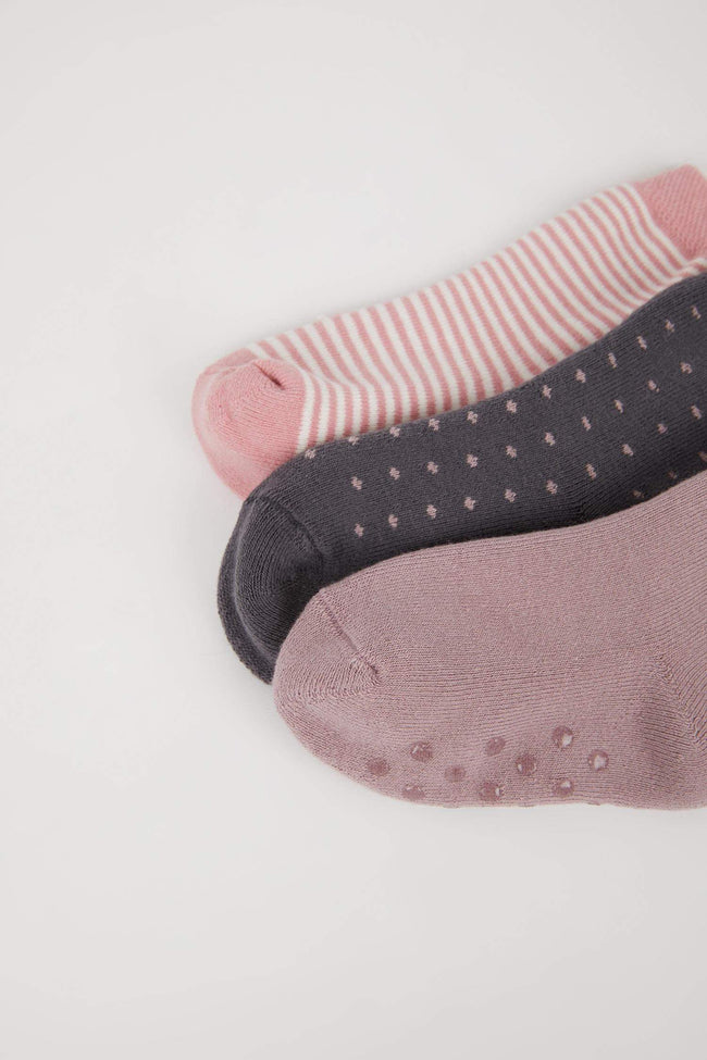 Baby Girl Non-Slip Sole 3-Pack Cotton Long Socks Main Image