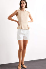 High Waist Belted Short Leg White Shorts