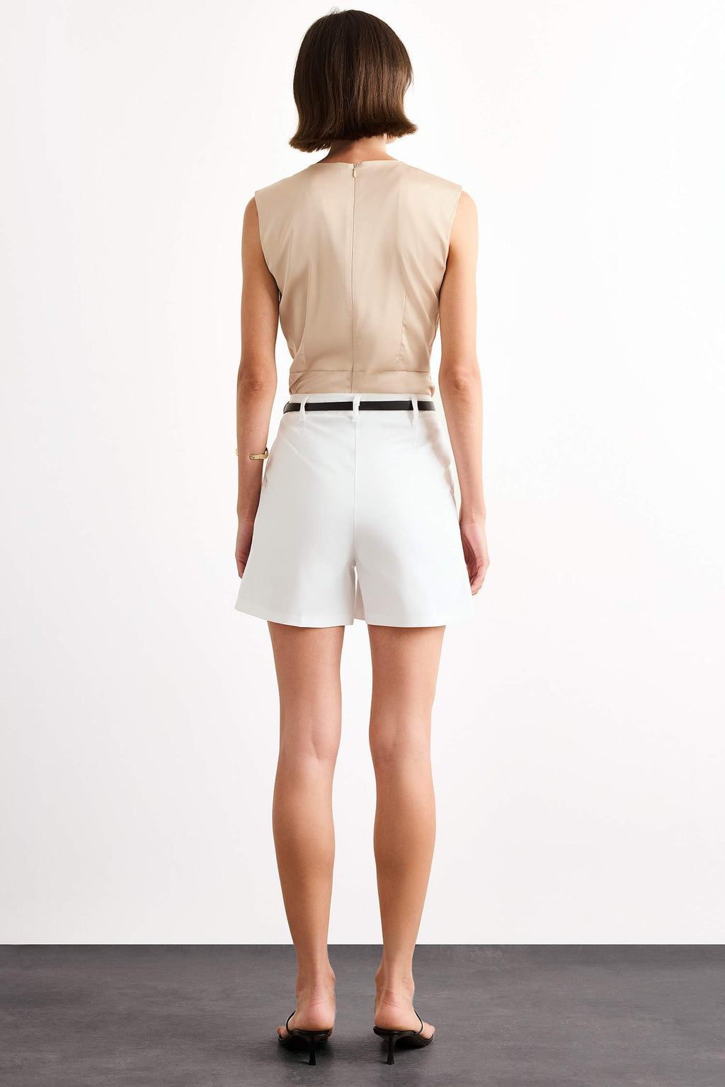 High Waist Belted Short Leg White Shorts