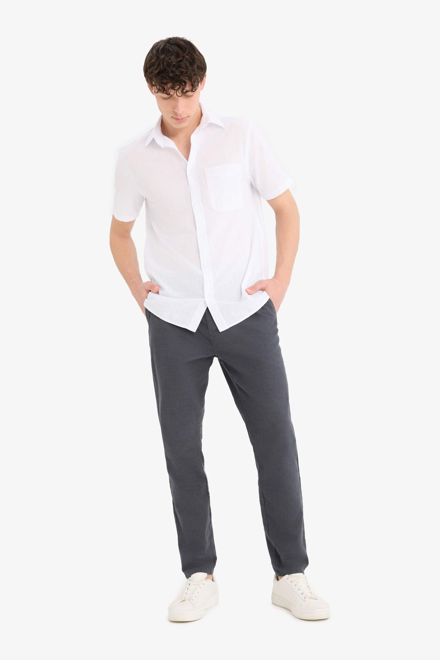 100% Cotton Summer Waisty Strap-on Jogger Pants Slim Fit Fit Fit Fit Fit With Flat Leg Pocket