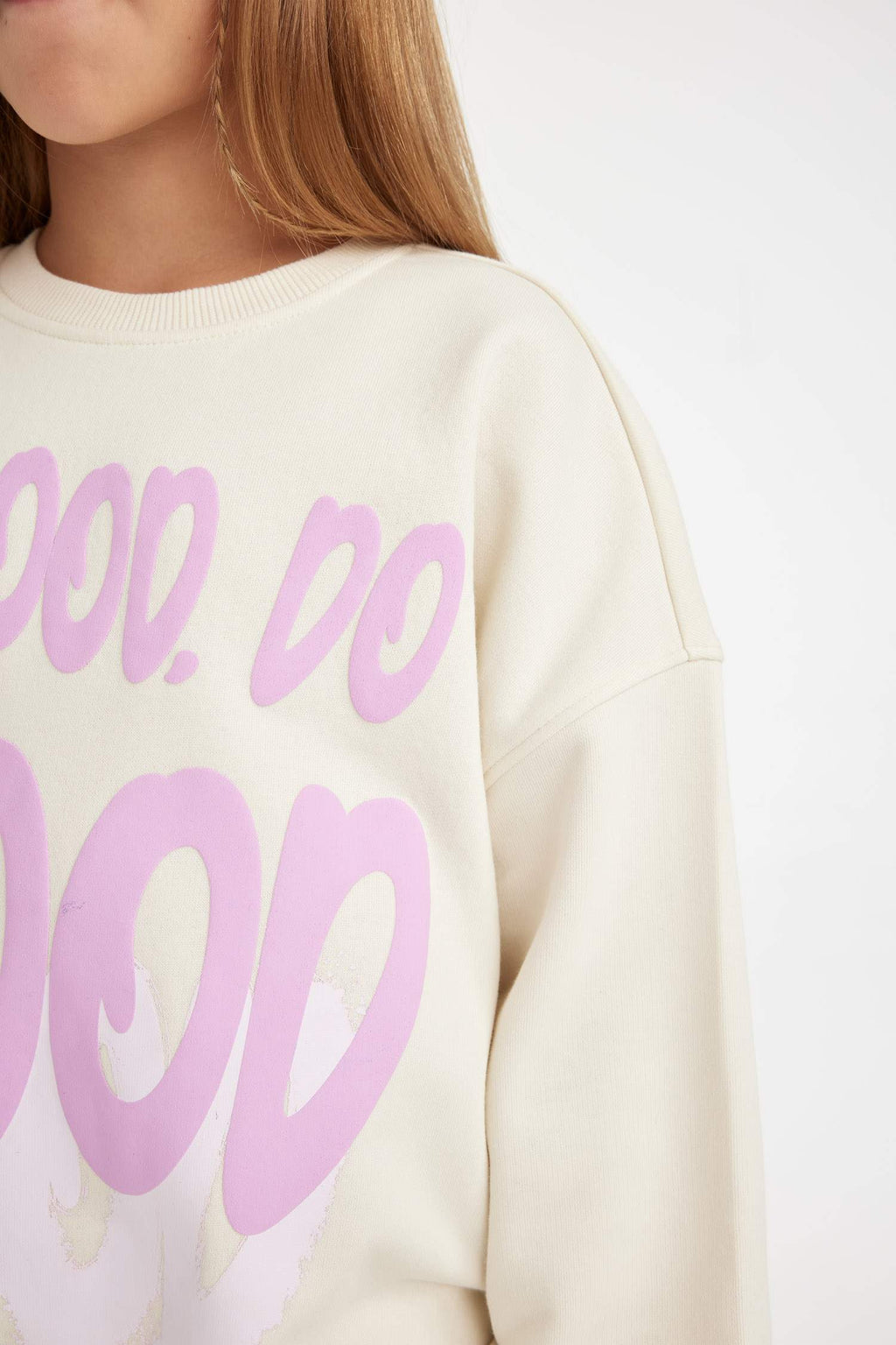 Girls Oversize Wide Pattern Crew Neck Printed Sweatshirt