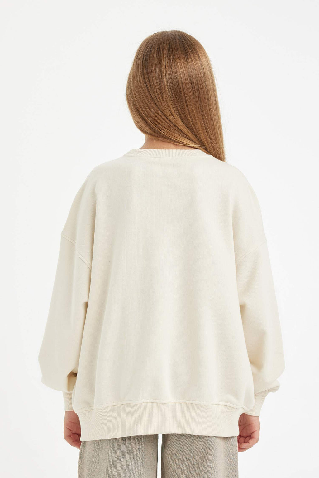 Girls Oversize Wide Pattern Crew Neck Printed Sweatshirt