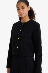 Crop Crew Neck Button-Down Blazer Jacket