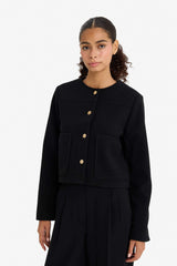 Crop Crew Neck Button-Down Blazer Jacket