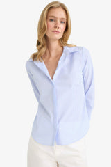 Fitted Striped Poplin Long Sleeve Shirt