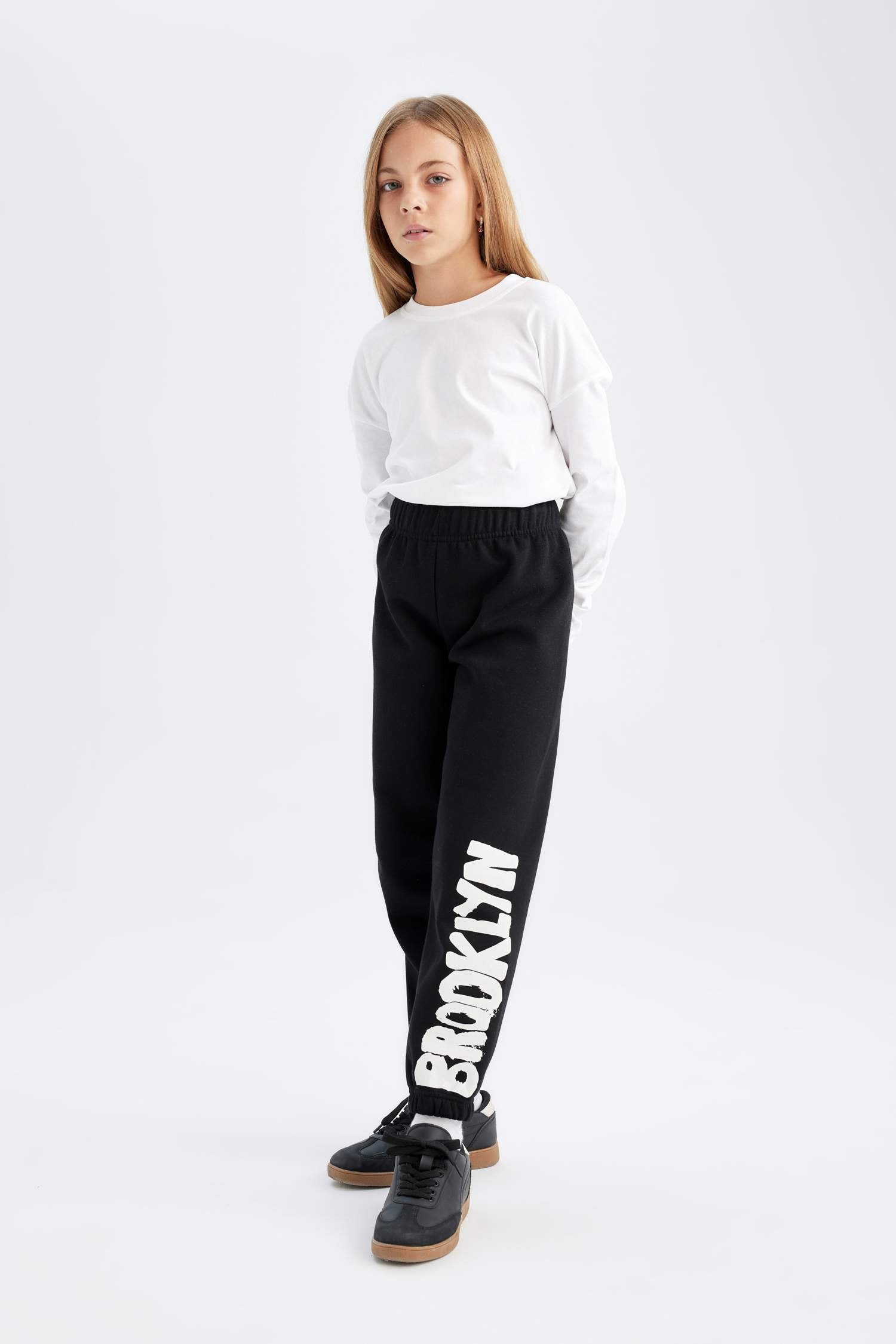 Girls Printed Black Jogger Sweatpants with Elastic Waistband