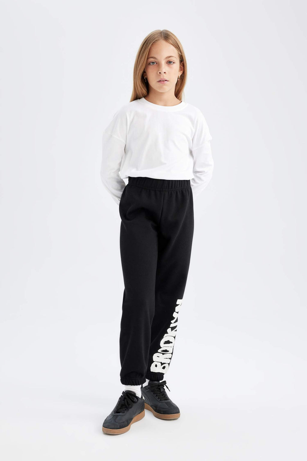 Girls Printed Black Jogger Sweatpants with Elastic Waistband