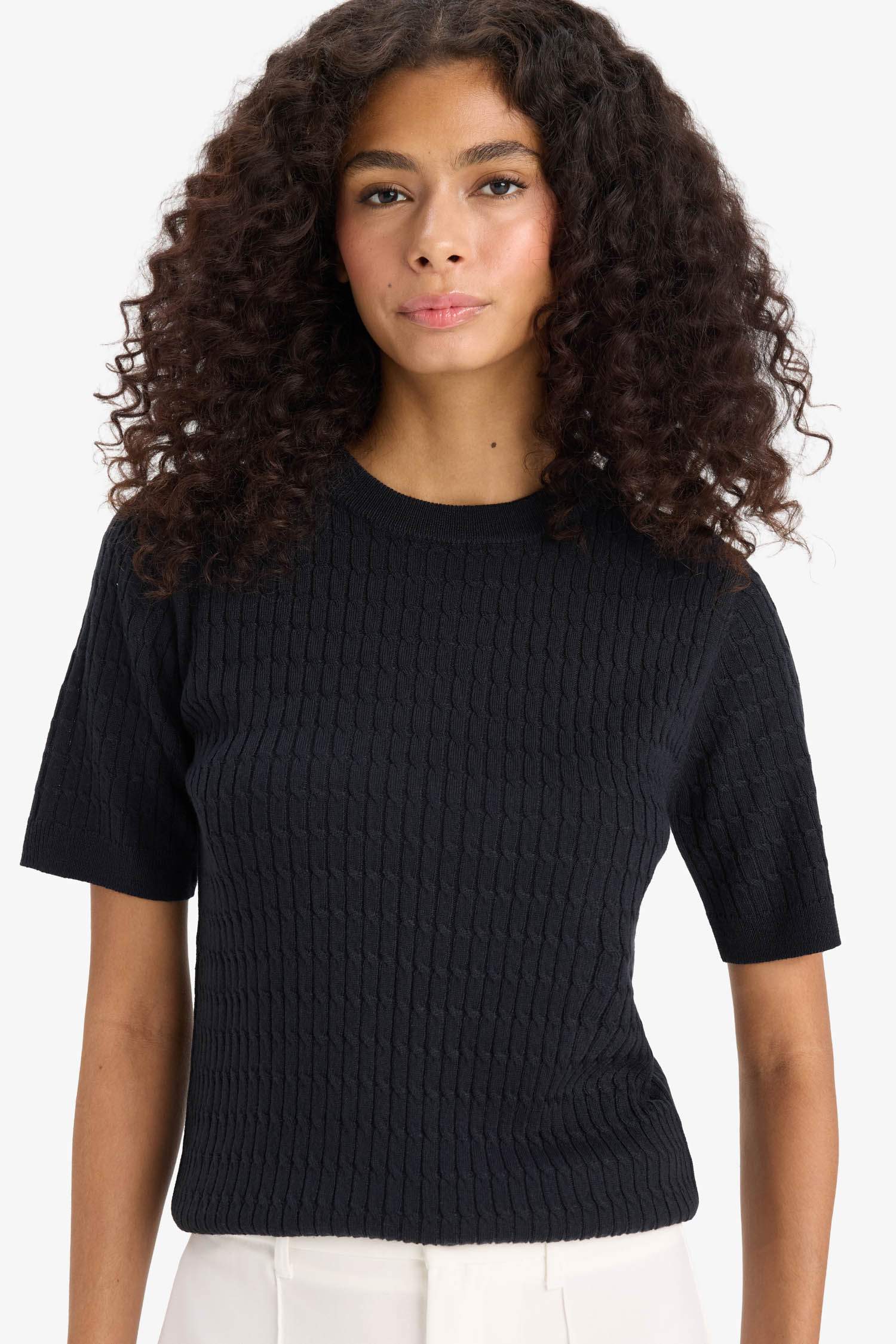 Regular Fit Crew Neck Short Sleeve Knitwear Sweater