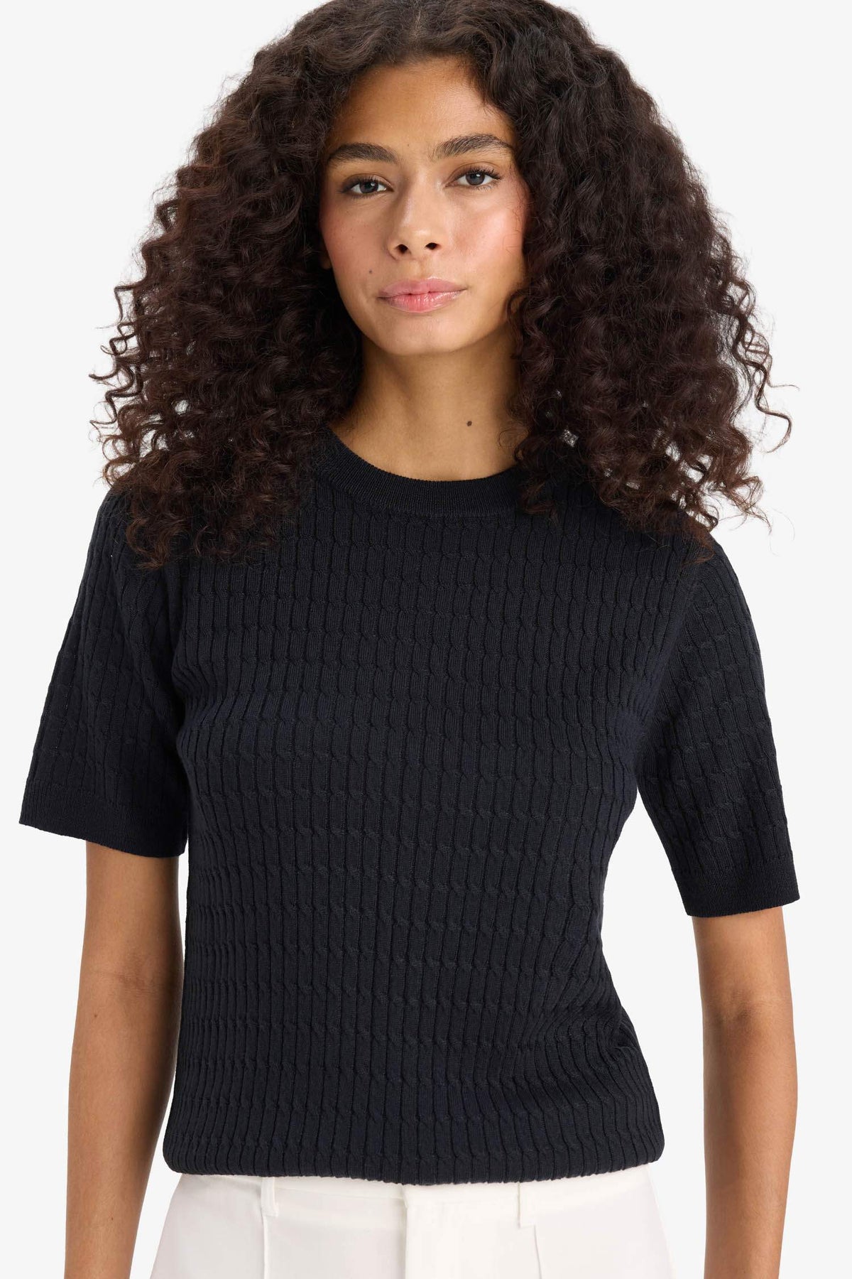 Regular Fit Crew Neck Short Sleeve Knitwear Sweater