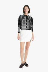 Regular Fit Crew Neck Striped Buttoned Knit Cardigan