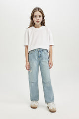 Girls Straight Fit Ripped Detailed Straight Leg Pocket Jeans