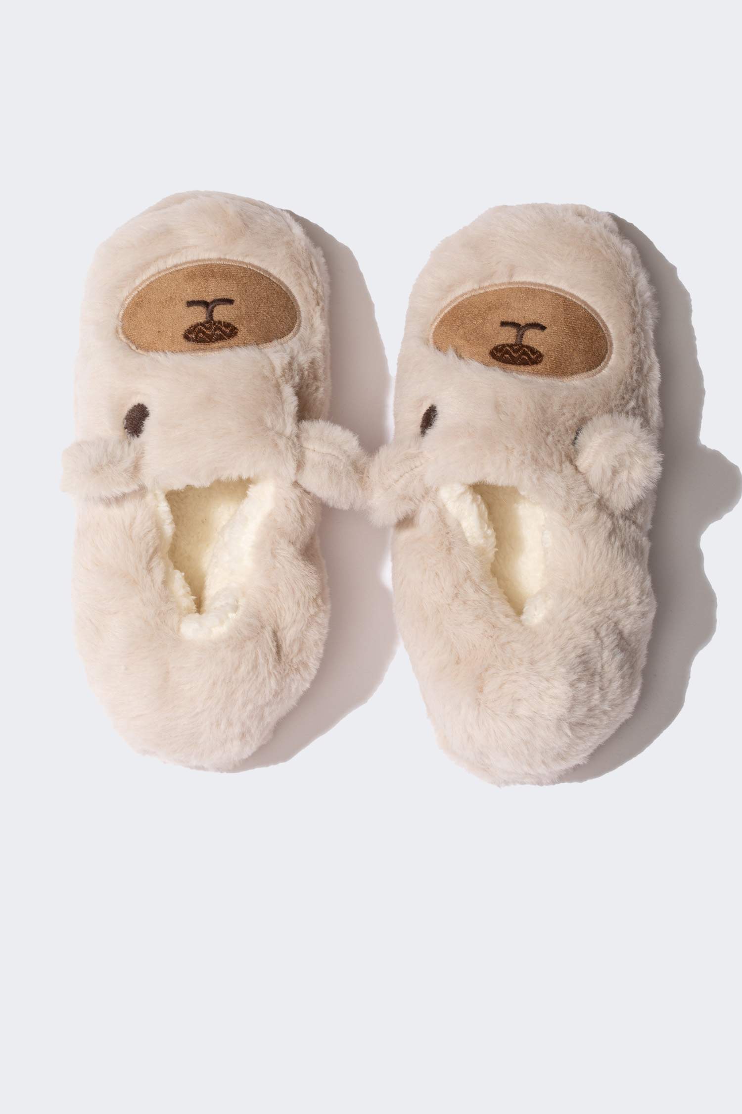 Girls Teddy Bear Themed Plush Flat Sole Slippers