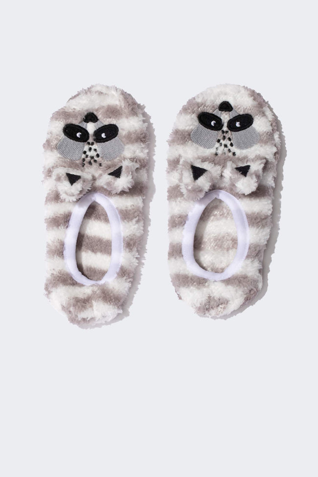 Boys Raccoon Themed Striped Flat Sole Home Slippers Hover Image
