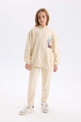 Girls 2-Piece Set Printed Sweatshirt with Elastic Waistband and Tracksuit Bottoms