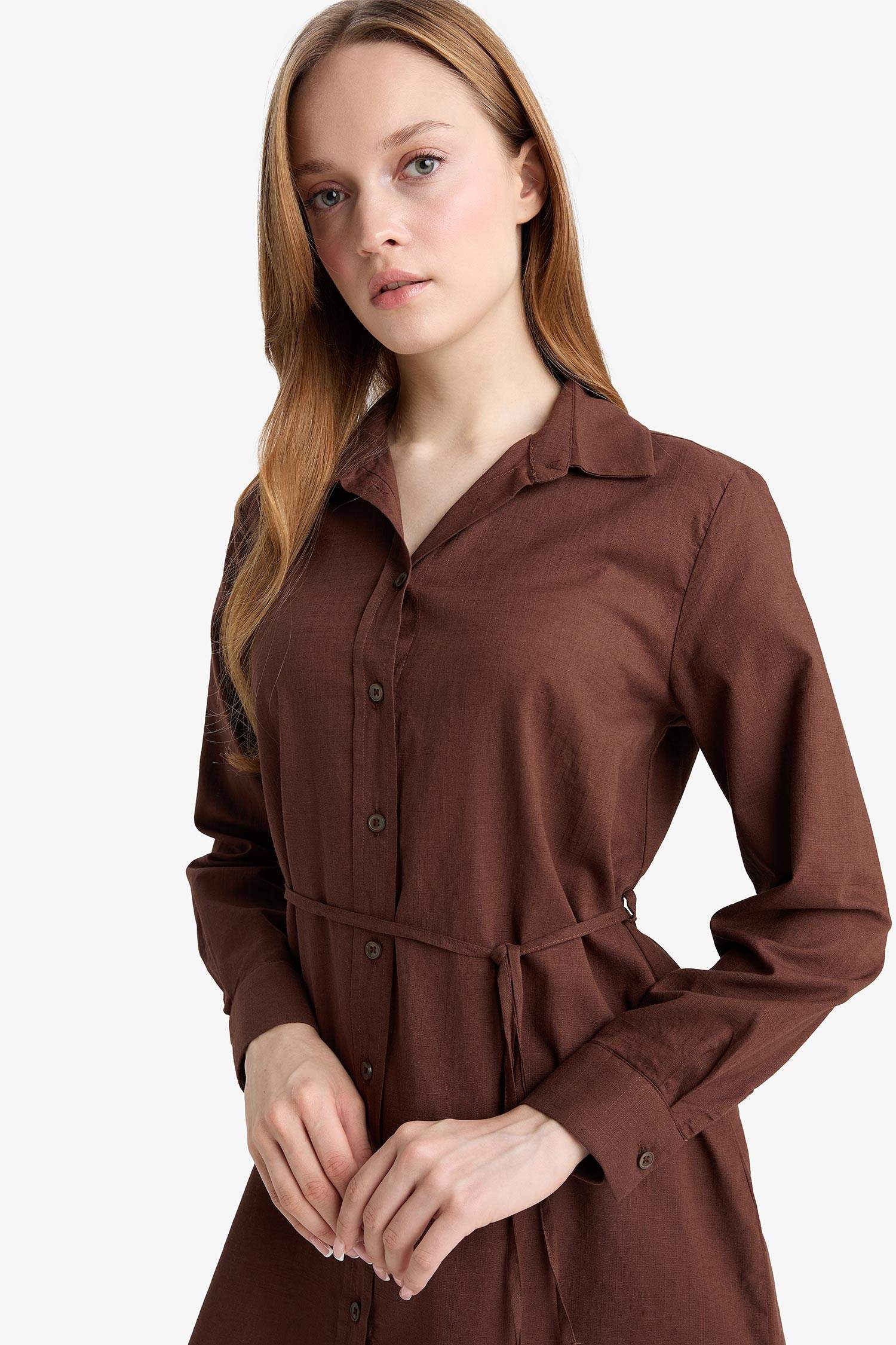 Regular Fit Poplin Tie-Up Long-Sleeve Shirt Tunic