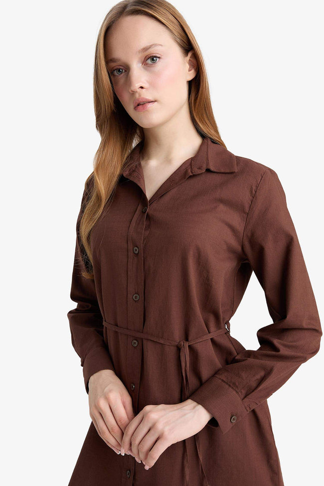 Regular Fit Poplin Tie-Up Long-Sleeve Shirt Tunic Hover Image