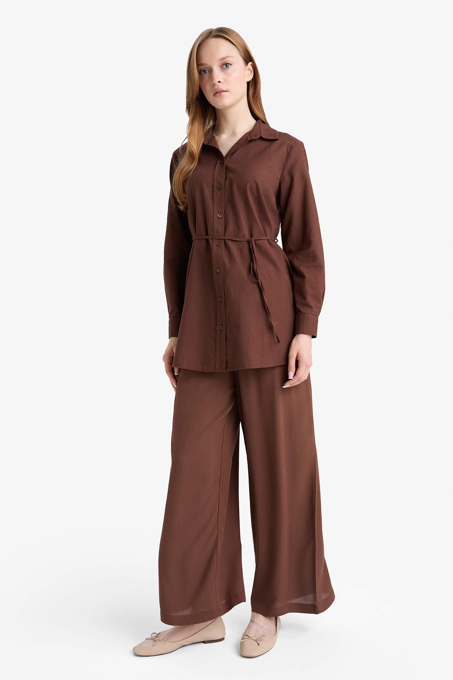 Regular Fit Poplin Tie-Up Long-Sleeve Shirt Tunic