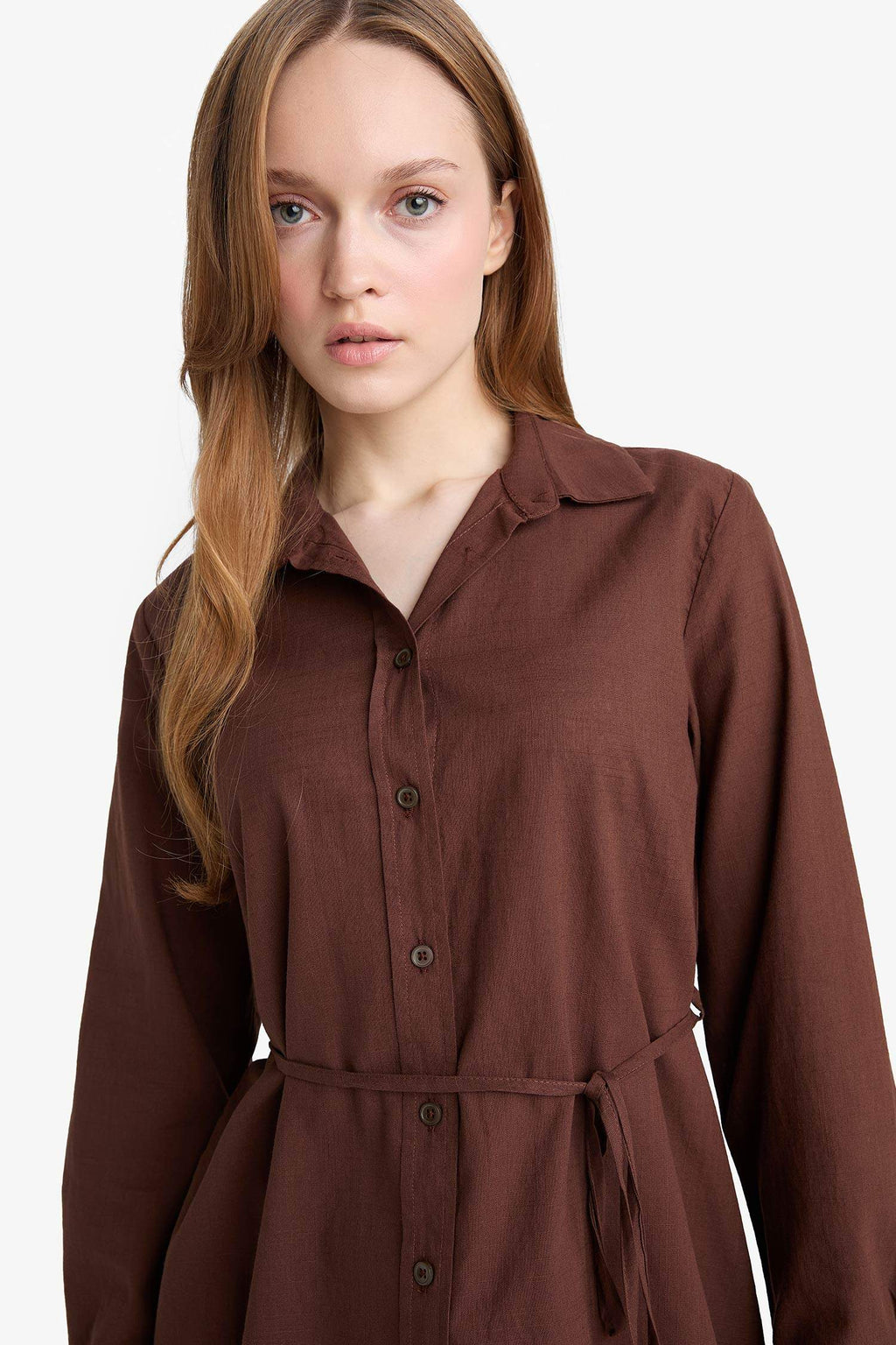 Regular Fit Poplin Tie-Up Long-Sleeve Shirt Tunic