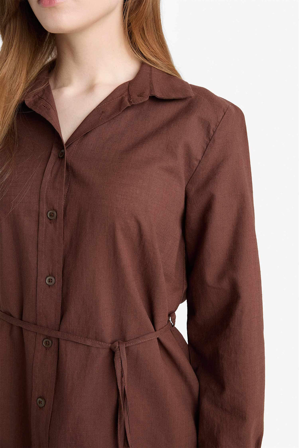 Regular Fit Poplin Tie-Up Long-Sleeve Shirt Tunic