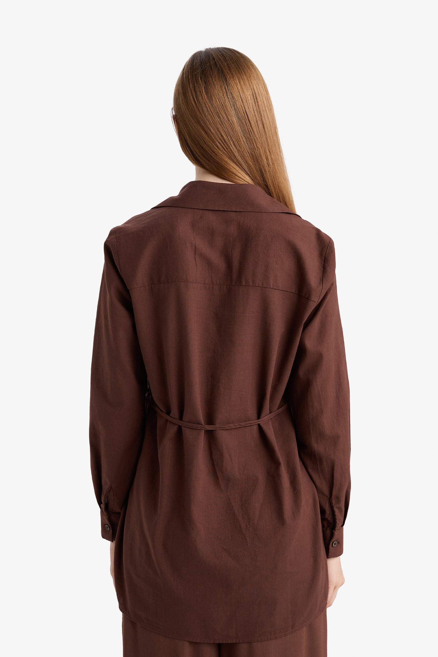 Regular Fit Poplin Tie-Up Long-Sleeve Shirt Tunic