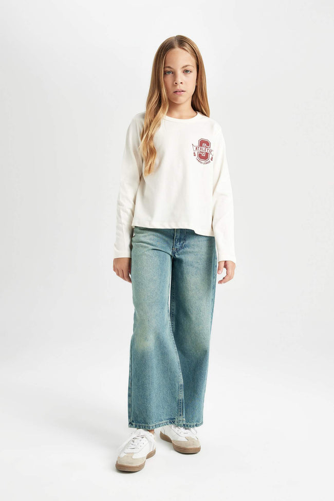Girls Relax Fit Crew Neck Printed Long Sleeve School T-Shirt Main Image