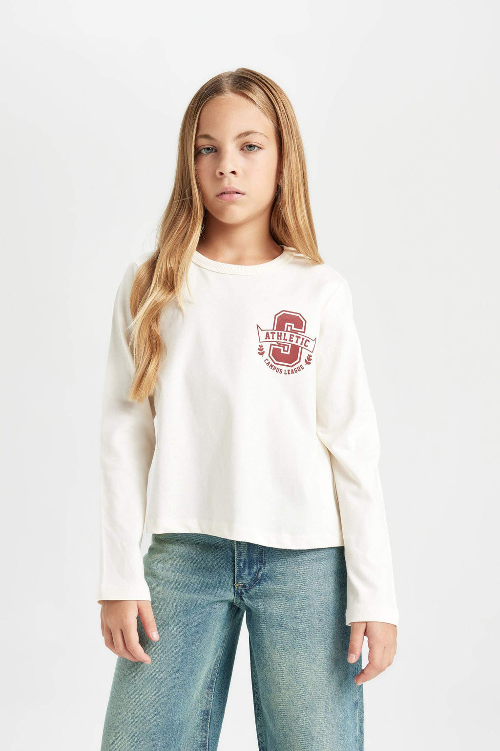 Girls Relax Fit Crew Neck Printed Long Sleeve School T-Shirt